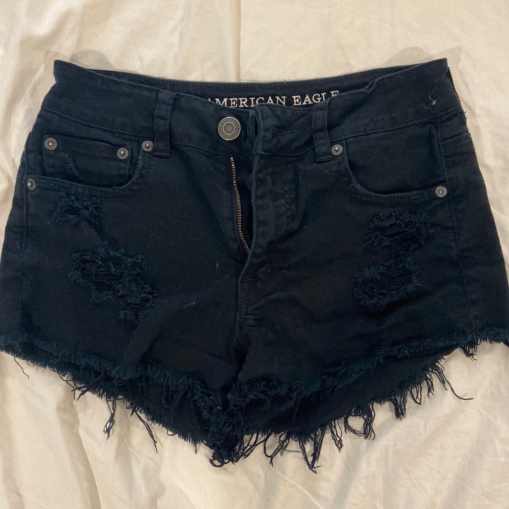 American eagle ripped black jean shorts
